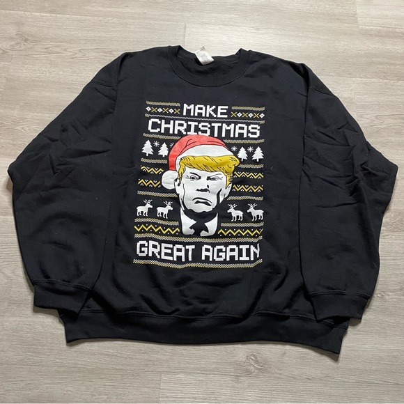 Gildan TRUMP Parody Christmas Sweater Size 2Xl Black Crewneck Sweater Festive - Picture 1 of 6